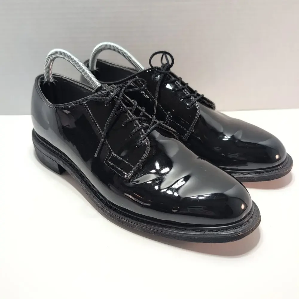 Bates Mens Size 9.5 D High Gloss Shiny Dress Shoes Black Uniform Military Plain
